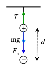 Free-body diagram for a point charge attached to a vertical string
